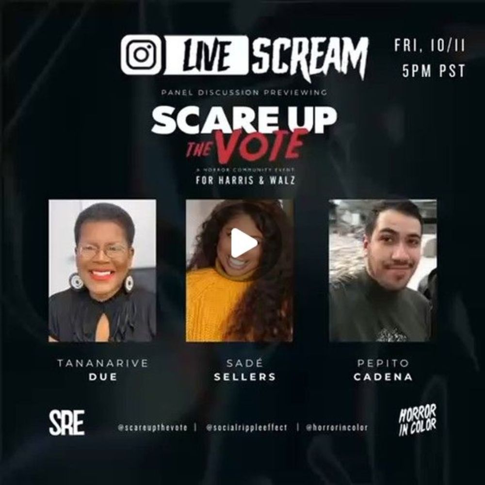 Tananarive Due on Instagram: "Join me here LIVE on IG at 5 p.m. FRIDAY with @horrorincolor as we talk about @scareupthevote - a virtual Kamala Harris fundraiser next Tuesday that includes horror titan...