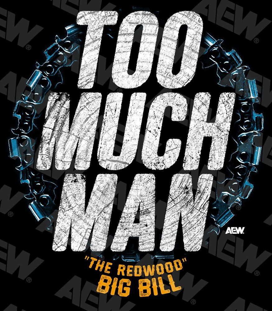 Too Much Man made from wood over a chainsaw blade