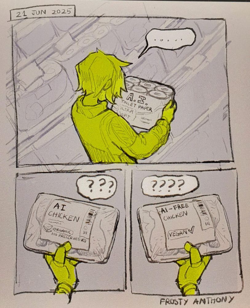 AI toilet paper, AI raw organic chicken, AI-free vegan chicken.