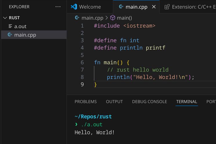 A cpp program masquarading as a rust program using macros