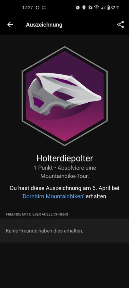 Screenshot Garmin Connect App. Auszeichnung Holterdiepolter