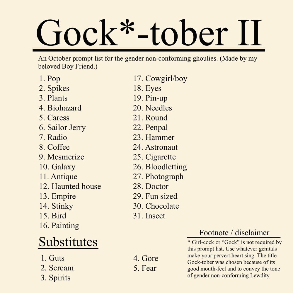 List of Gocktober challenges