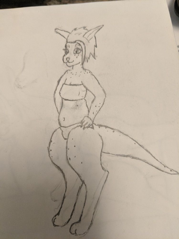 Pencil drawing of a kangaroo girl in underwear