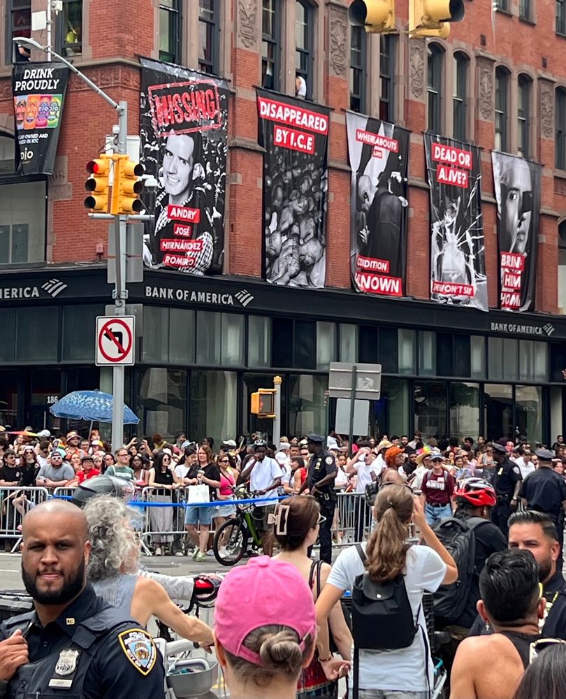 Banners of Andry that appeared at New York’s pride parade, declaring him missing & demanding his return from El Salvador, very much in the style of Barbara Kruger. 