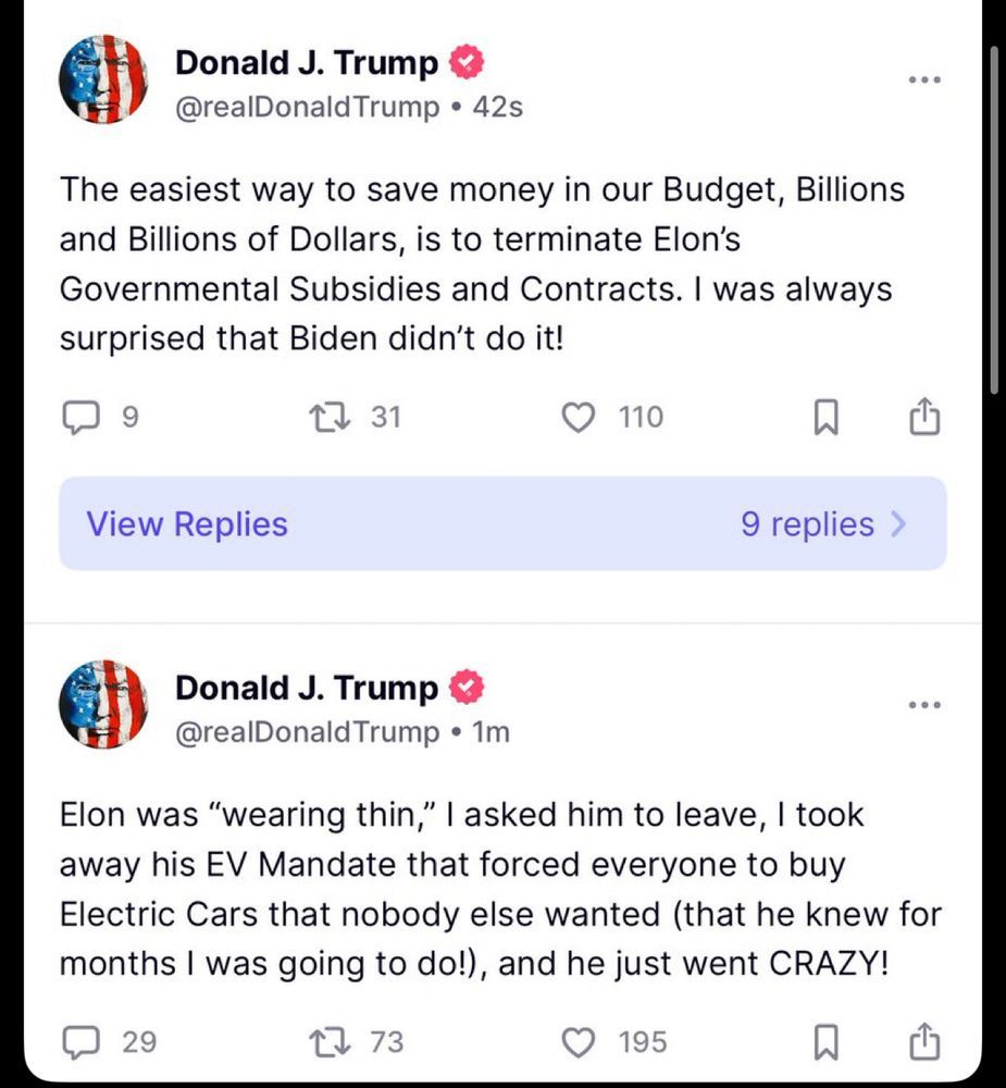 Screenshot of 2 of Trump's comments on his Truth Social app. 