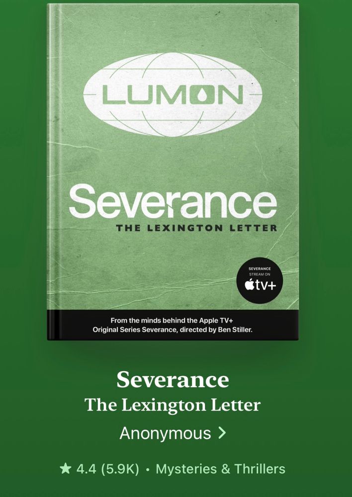 A screenshot of the Apple Books page for the Severance Lexington Letter book. Written by “anonymous”