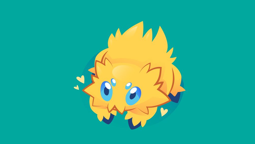 a stylized vector illustration of the Pokémon joltik on a teal background