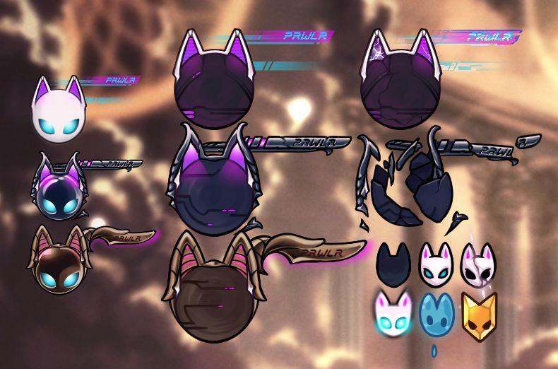 modded HUD assets for Hollow Knight with digital pink and blue cat motifs