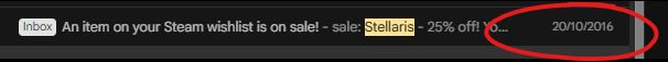 An email telling me stellaris is on sale. Date: October 2016