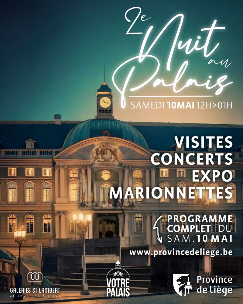 Visites, concerts, expo, marionnettes, le samedi 10 mai 2025 au Palais provincial de Liège. Restez connectés pour découvrir très prochainement le programme en détails 