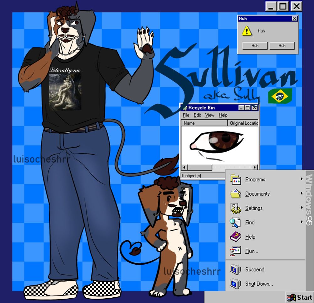 pit bull terrier furry oc fursona chibi ref sheet windows 95 aesthetic popups