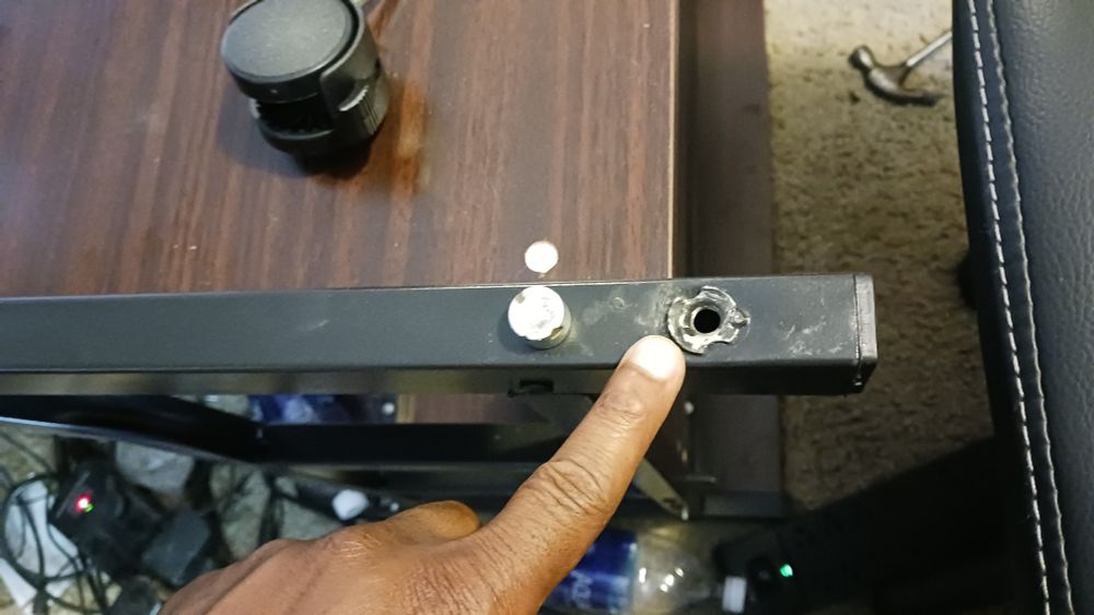 One tack welds from factory on cheap Amazon rolling desk