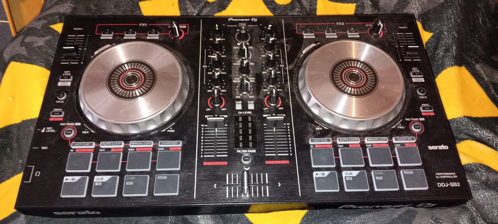 Pioneer DJJ-SB2, nice lil inexpensive controller that works well with Mixxx, a free and open source DJ software 