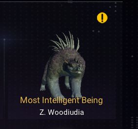 Large four legged reptile looking alien creature that has long white spines protruding from its back that was found in no mans sky.

"Most Intelligent Being"
"Z. Woodiudia"