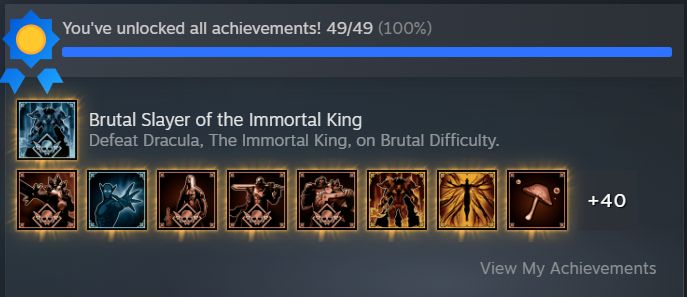 A screenshot of my 49/49 achievements in V Rising