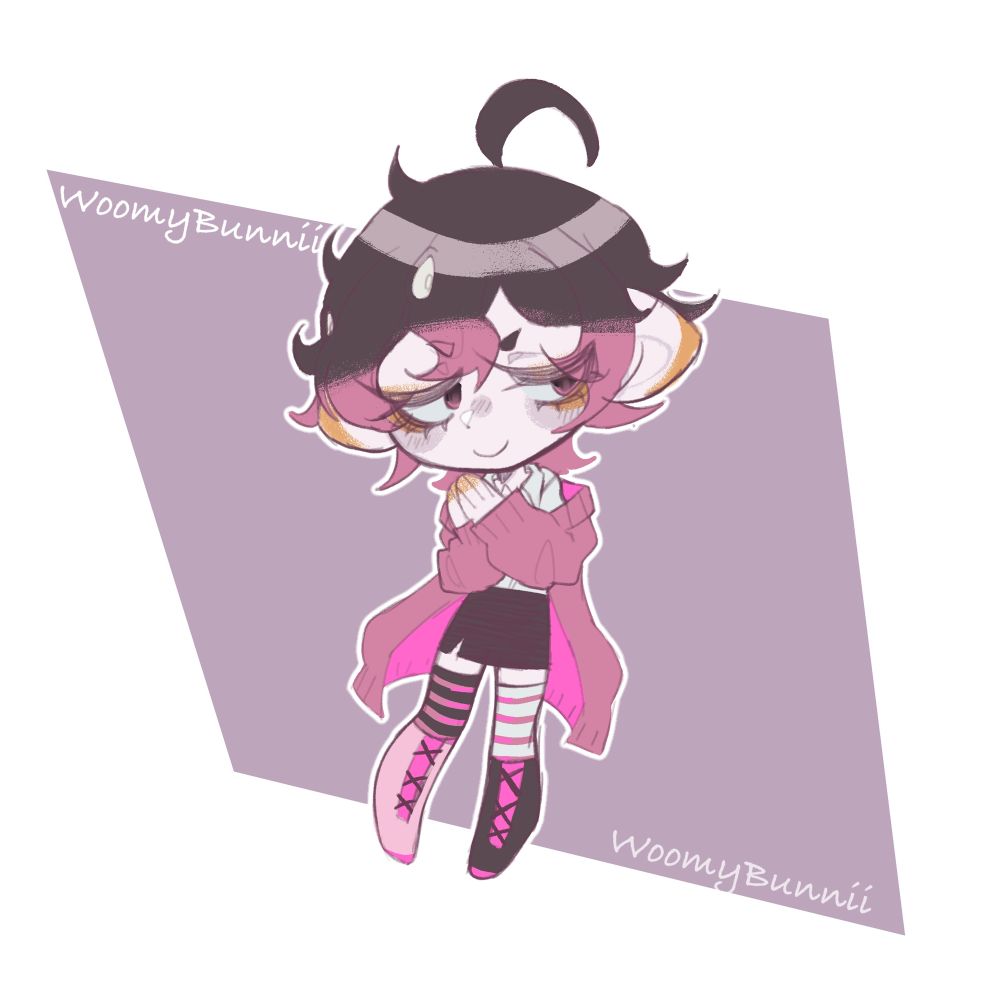a chibi drawing of my oc, bunny, who is an octoling, a human-like octopus species from the game splatoon
