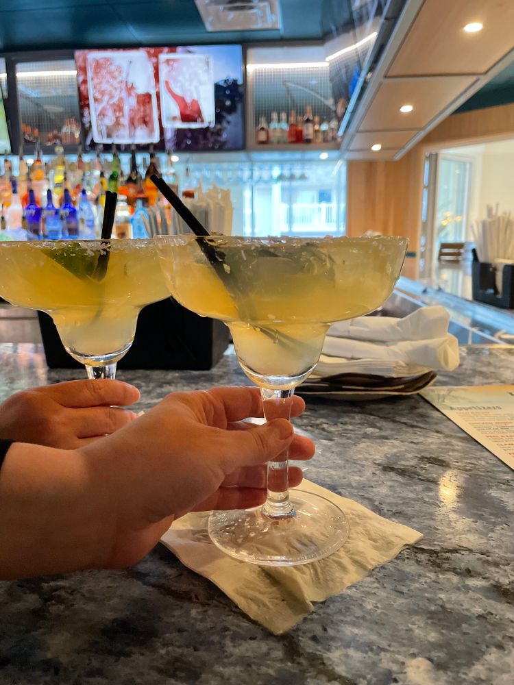 Two head-sized margaritas at Margaritaville in Hyannis, MA. 