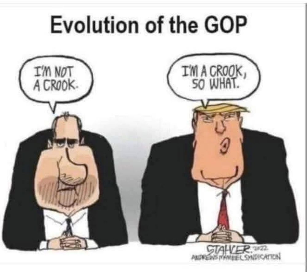 Cartoon drawing of Nixon and Trump