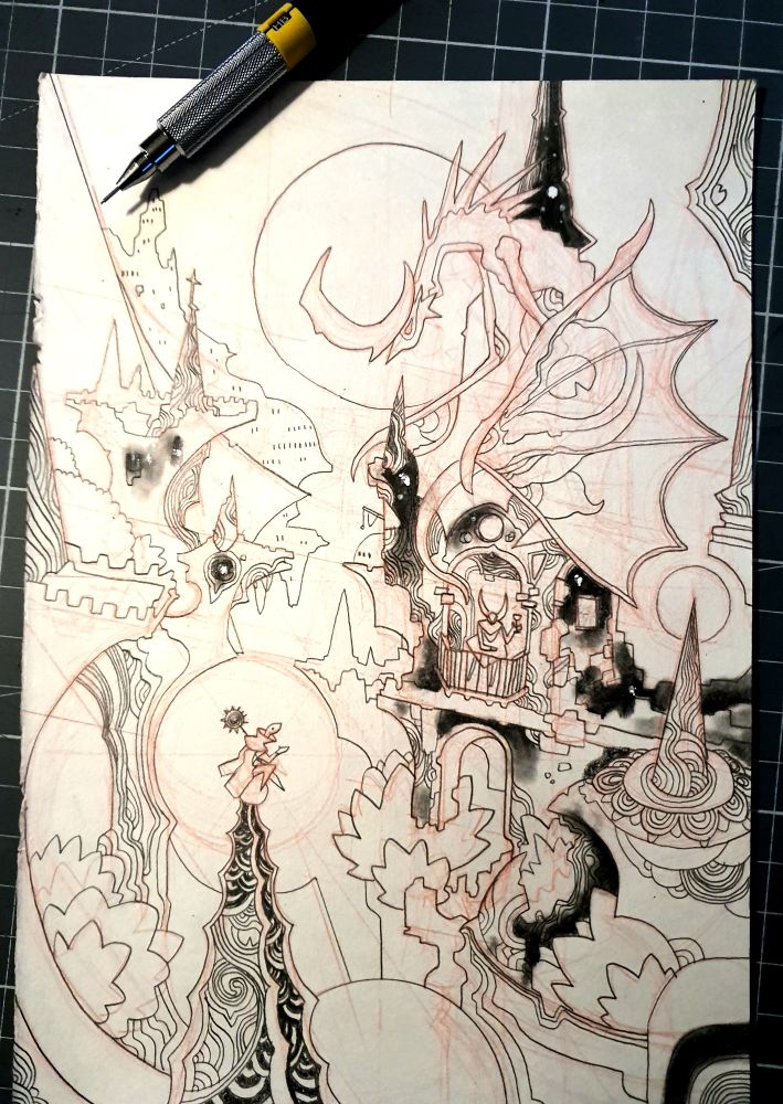 a wyrm on top of a building with a knight raising its drink and salute Siffleur on a roof asking for direction 