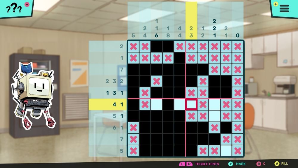 A screenshot of the game "Murder by Numbers" on Nintendo Switch. The Picross puzzle is absolutely fucked, with no way of recovering.