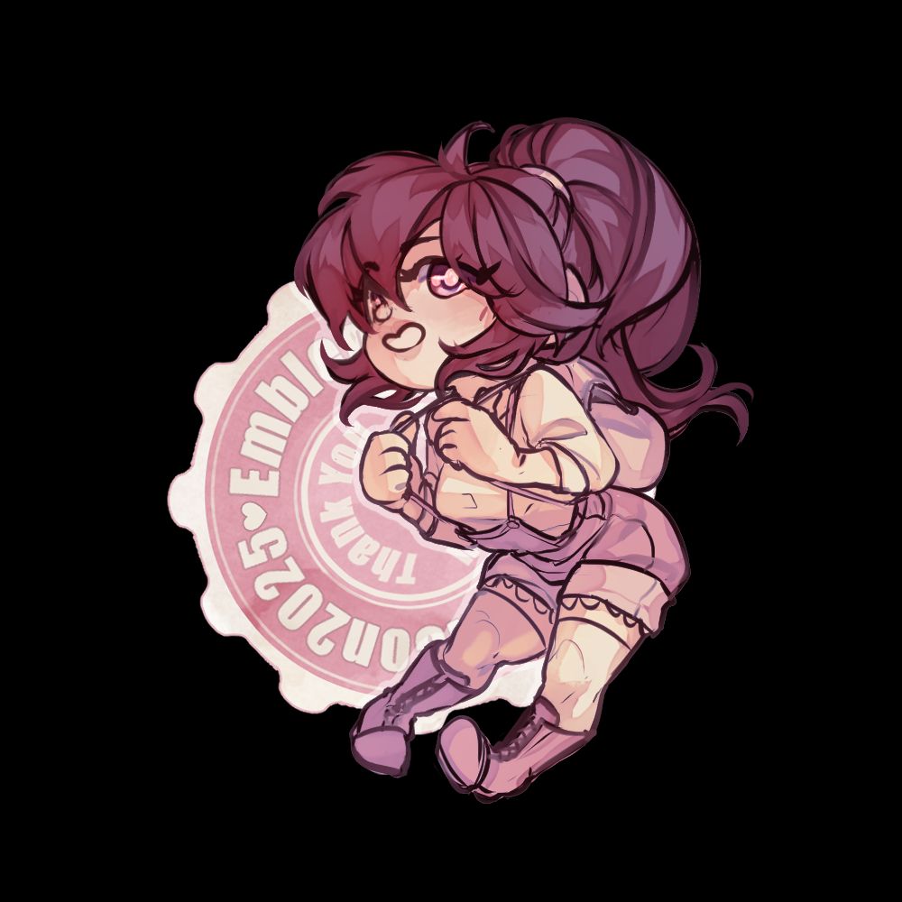 Chibi fanart of Anna from Fire Emblem with the text "EmblemCon 2025" and "Thank you."