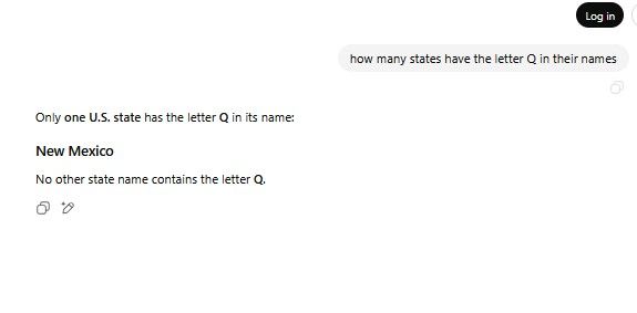 ChatGPT stating that New Mexico has the letter Q in its name