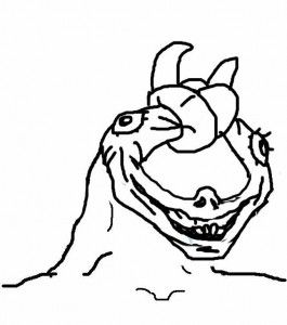 "Wojak" com a cabeça oca, no formato de um nó