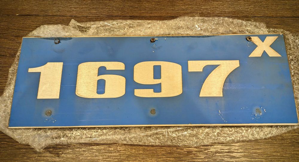 Train number placard 1697 from a retired BART railcar from San Francisco.