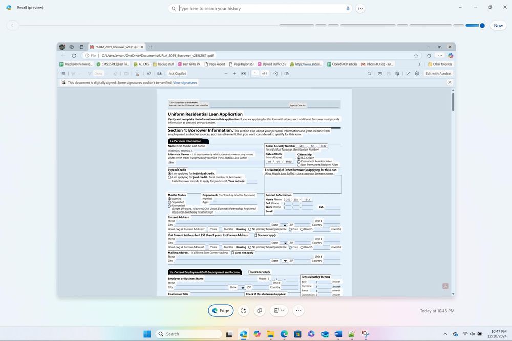 Recall 機能が社会保障番号などの機密データを取得しており、重大なプライバシー上の懸念が生じています