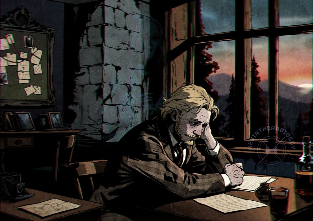 May I present to you the character raffle winner, KnightInDulledArmor, and their investigator character, Samuel Olsson.