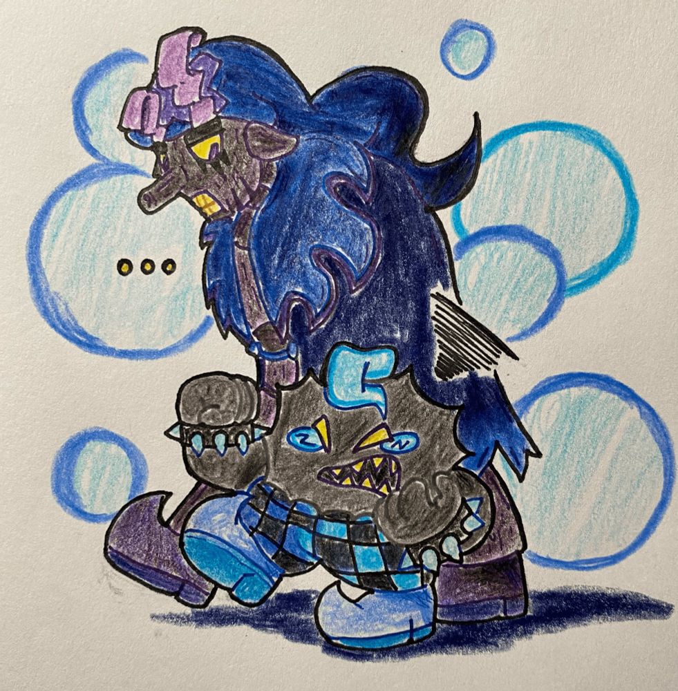 Art of Wagene and Wallow, the Wario equivalents of Geno and Mallow from SM:RPG, walking together.