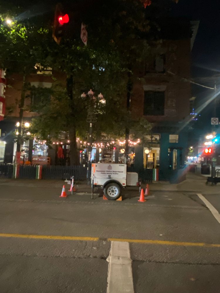 A "public safety trailer" parked in a bike lane. 