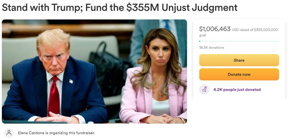 A GoFundMe campaign reading Stand with Trump.