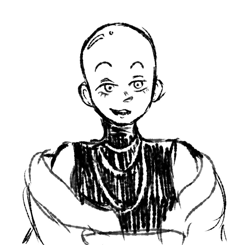 A sketch of a bald Themus from the webcomic Sleeping Beauty Allegedly 