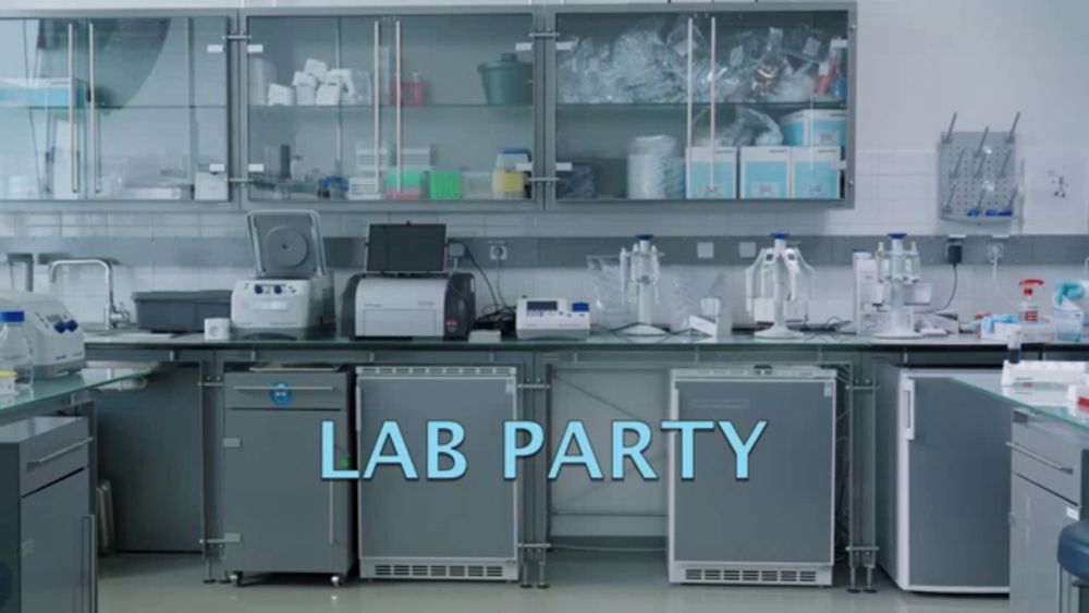 a lab with the words lab party written on the front