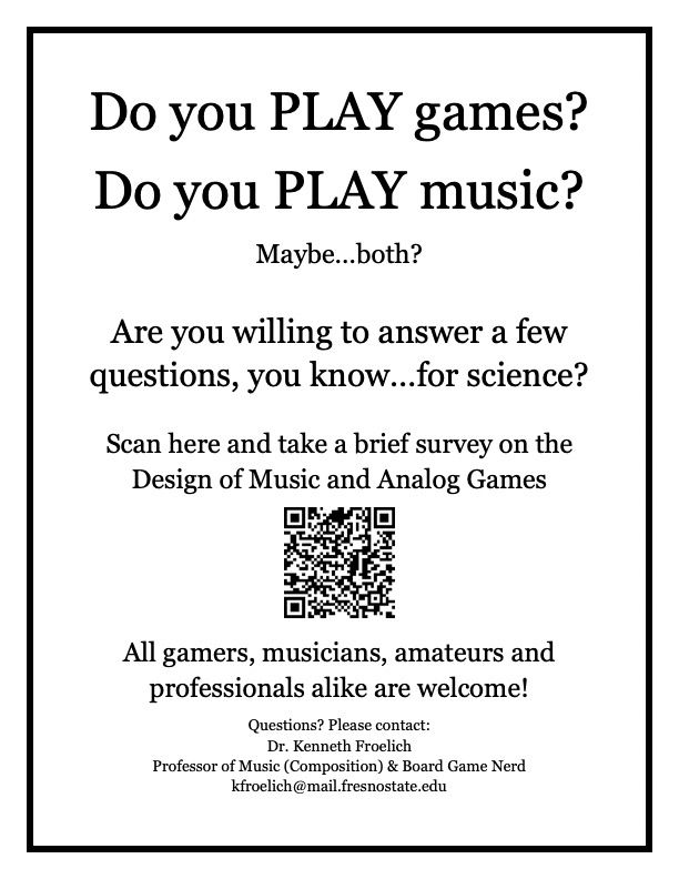 QR Poster for Research Survey: Designing Play in Music and Analog Games