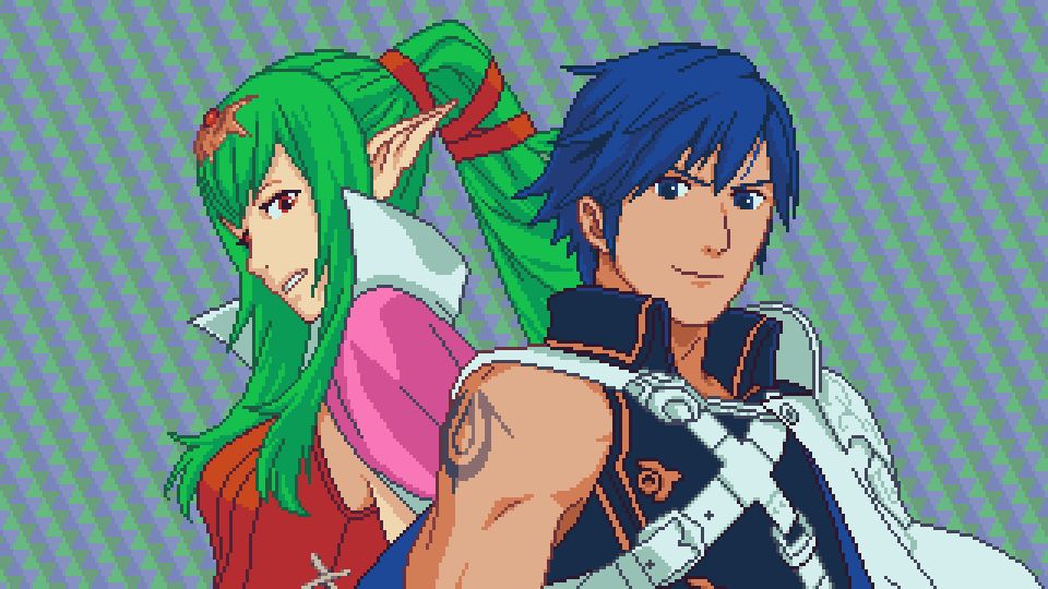 pixel art of Chrom and Tiki from Fire Emblem Awakening