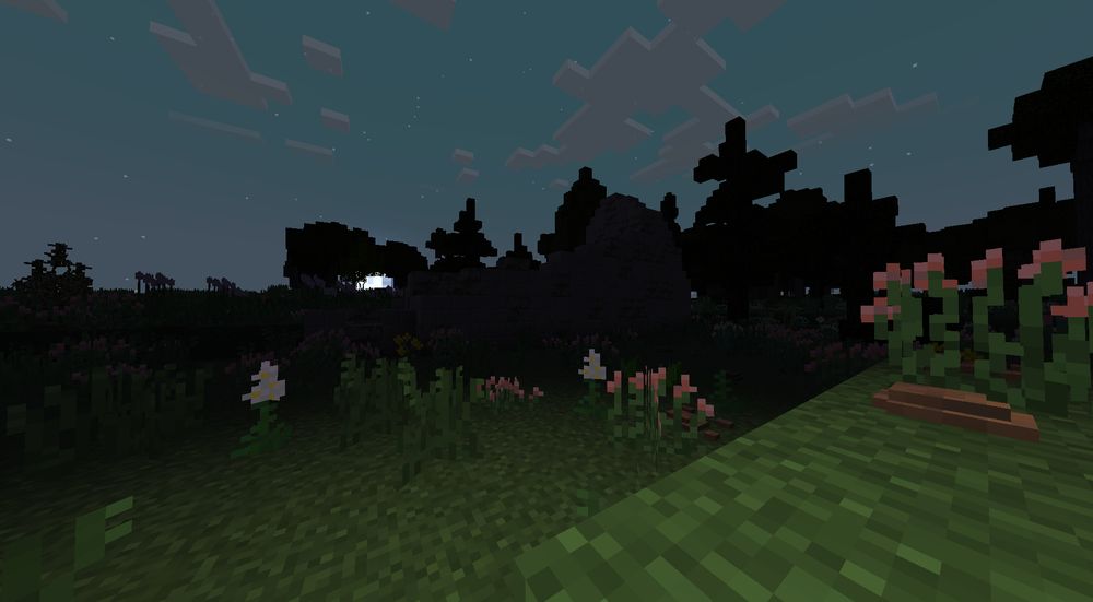 A Minecraft screenshot of a ruined Limestone building during dawn. Cause TerraFirmaCraft now has ruins I guess