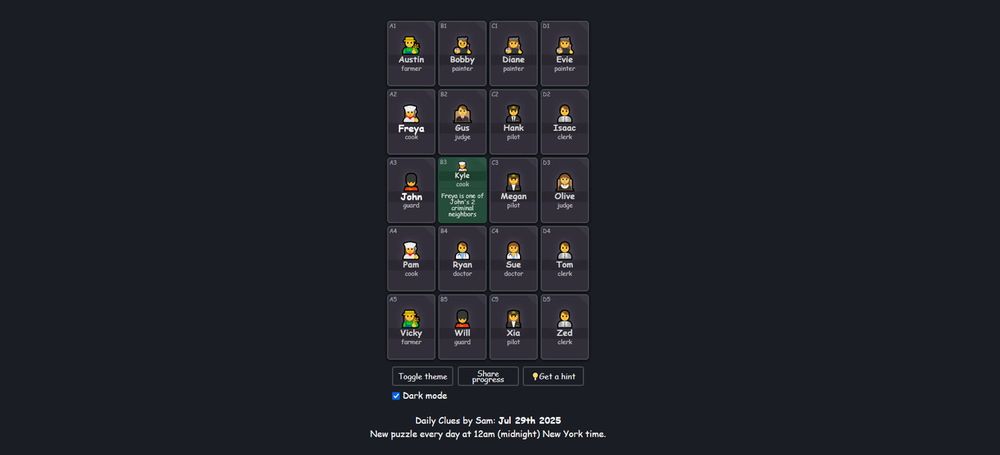 a screenshot of the grid from clues by sam