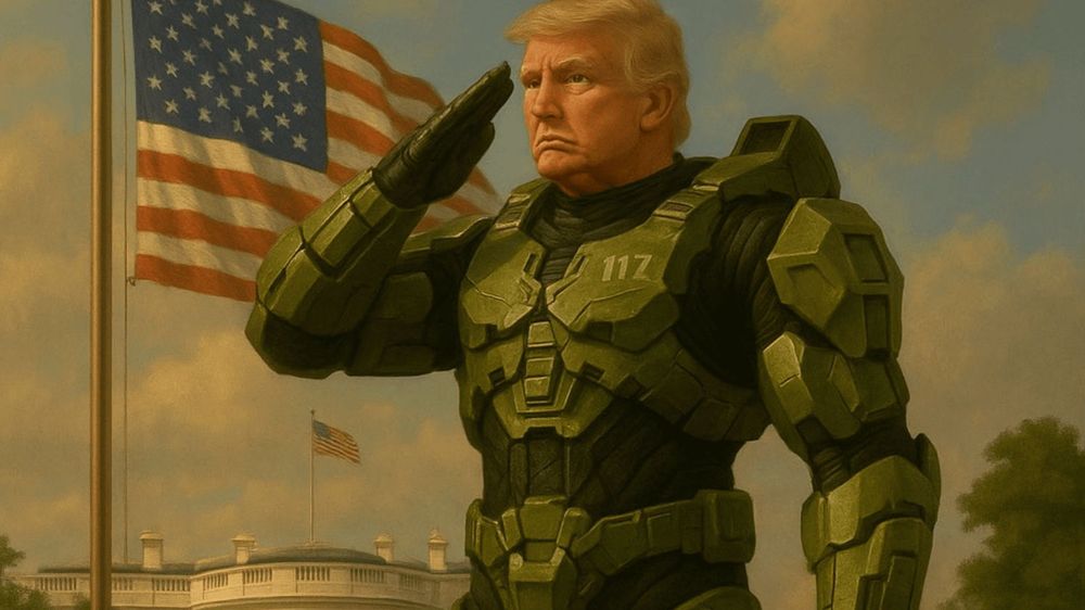 An AI-generated image of Trump as a Halo character