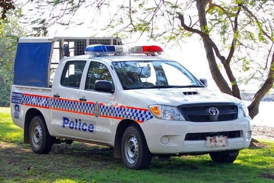 A Northern Territory Police “paddy wagon”, modified Toyota Hilux utility vehicle with a cage on the back for transporting prisoners. 