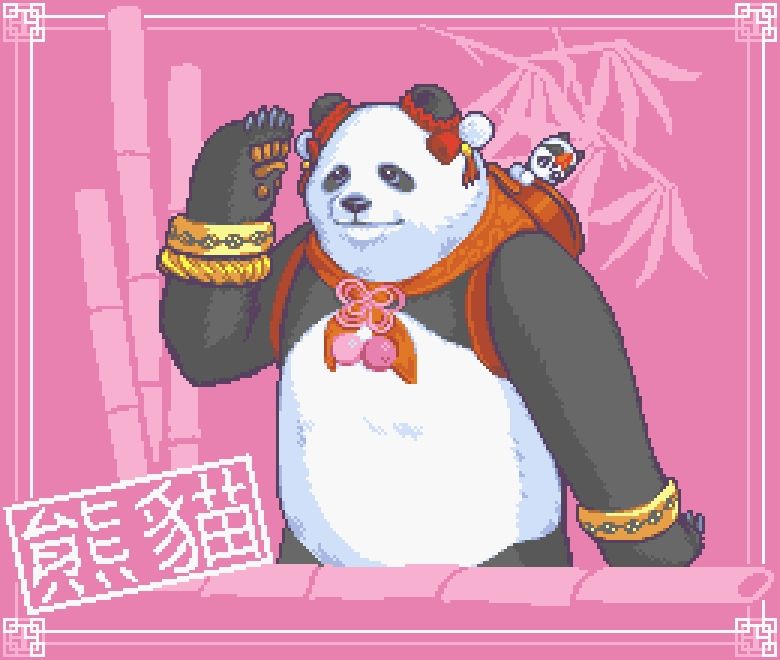 Half body of Tekken 8 Panda in the style of GBA Fire Emblem.