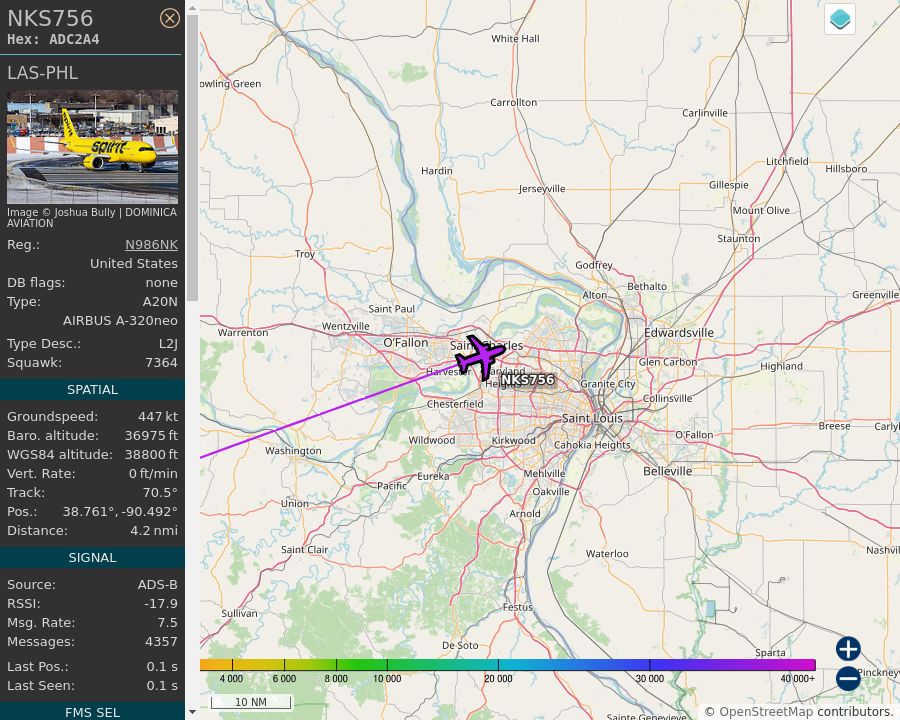 Map of the St. Louis area showing the position and track of the aircraft described in the post.