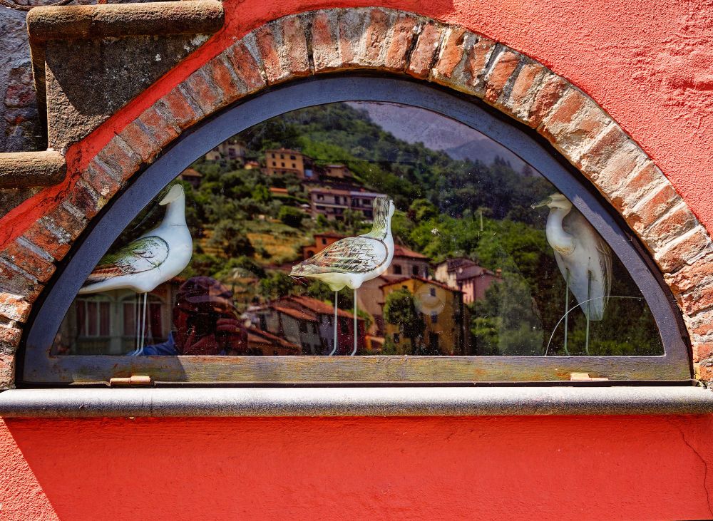 An arched window set within bricks and red plaster wall, with models of wading birds in the window.
Olympus E-M10MarkII
LUMIX G VARIO 12-32/F3.5-5.6
@ƒ/5.6 32.0 mm 1/160s ISO200