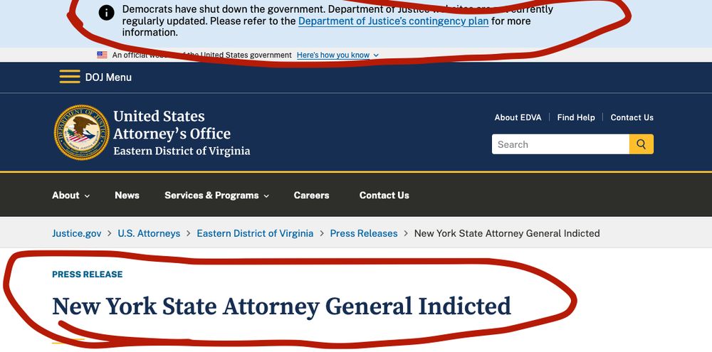 "

Democrats have shut down the government. Department of Justice websites are not currently regularly updated. Please refer to the Department of Justice’s contingency plan for more information.
"