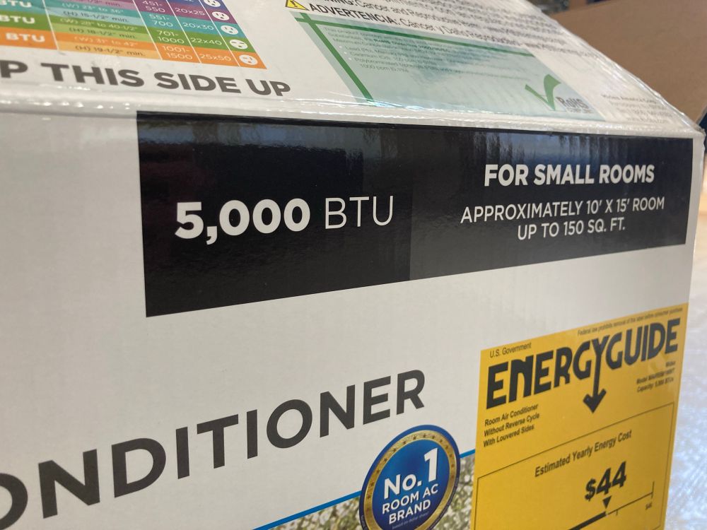 AC box labeled 5000 BTU