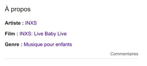 INXS, classé par Google en "Musique pour enfants"