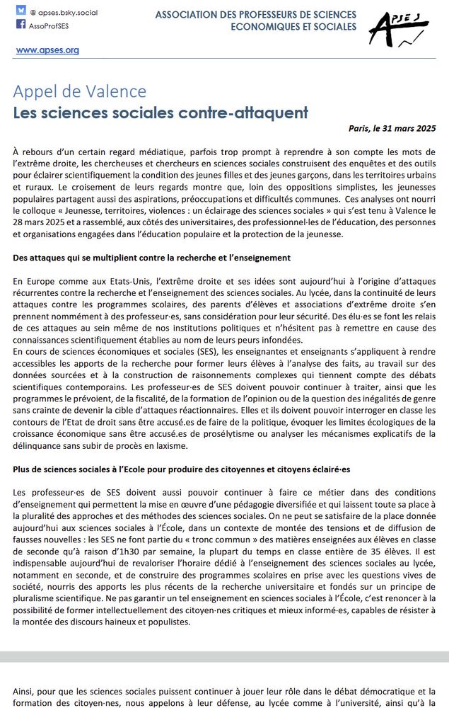 Capture d'écran du communiqué de presse de l'APSES