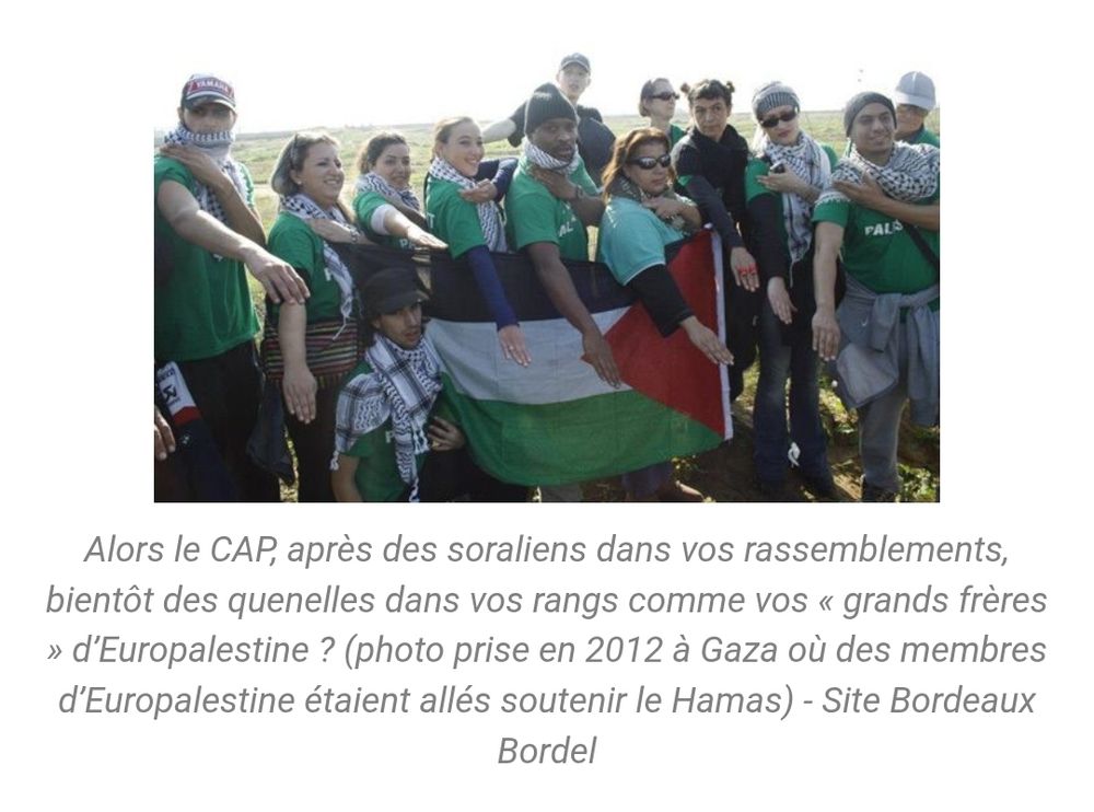 Photo d'une dizaine de militants Europalestine faisant une quenelle, à Gaza