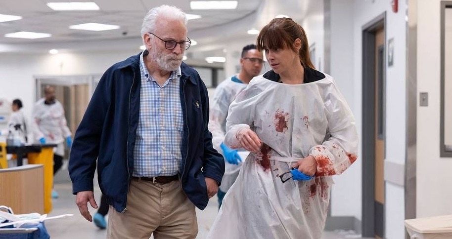 Brad and Fiona Douif, pictured as they portray a Doctor and her father on “The Pitt”.